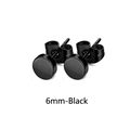 Boucles d'oreilles noires minimalistes de 6mm en acier avec fermoir papillon - Clou Disque Plat 6mm