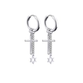 Silver stainless steel hoop earrings with cross, chain, and star of David charms - Cross and Star of David