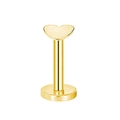 Macro detail of a polished golden heart-shaped labret stud with a flat back base - Heart / 6mm (1 Piece) / Gold