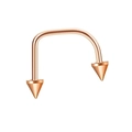 U-shaped rose gold stainless steel body piercing ring with spiked ends for nose and lip - 1.2x10x3mm / Rose Gold-Spike