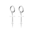 Silver hoop earrings featuring unique double hanging cross pendants with polished finish - Double Cross Combination