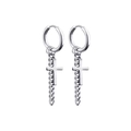 Silver hoop earrings with cuban chain and cross pendant in punk style stainless steel - Cross Curb Chain