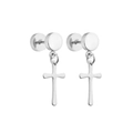 Silver stainless steel stud earrings featuring dangling cross pendants in punk style - Style K / Steel / Single Piece