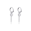 Silver hoop earrings with chain pendant and small ring decoration in polished finish - Ring and Chain Dangle
