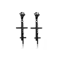 Gothic matte black stainless steel skull hand earrings with cross and chain pendants - Style N / Black / Single Piece