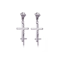 Silver punk earrings with gothic skeleton hand and double cross chain pendants - Style N / Steel / Single Piece