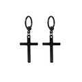 Punk style black stainless steel hoop earrings with hanging cross charm for men and women - Style O / Black / Single Piece
