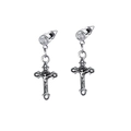 Gothic silver stainless steel cross drop earrings with clear crystal stud for women - Style P / Steel / Single Piece