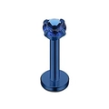 Dettaglio piercing labret blu 16G con zircone blu sfaccettato e base piatta in acciaio titanio - Zirconia Blu - Barra Blu