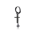 Polished black stainless steel hoop earring with cross and hexagram star charms - Cross Star Combo (Style 31)