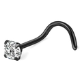 Black stainless steel spiral nose stud with a clear round four-prong zircon stone - Curved Barbell / 0.8x7x1.5mm / Black