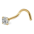 Polished gold stainless steel nose stud with a round cubic zirconia sparkling crystal - Curved Barbell / 0.8x7x1.5mm / Gold