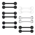 12-piece mixed 14G tongue ring set with twisted bars and matte glitter balls - 12pcs Set / Blue