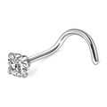 Nasenstecker aus Edelstahl in L-Form mit rundem Zirkonia-Stein und Glanzfinish - 1.5mm / Silber