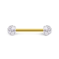 Barbell de perçage doré 14G avec boules en cristal blanc scintillant pour langue - Style Boule Strass Pavé
