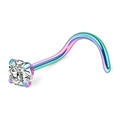 Regenbogen-Edelstahl S-Nasenstecker mit rundem Zirkonia und stabiler Krallenfassung - 1.5mm / bunt