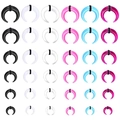 Crescent acrylic ear taper set in various colors with black rubber O-rings - Mixed Sizes Set / 6-Color Mix