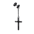 Matte black stainless steel hoop earring with chain and minimalist cross pendant - Dumbbell Cross Chain (Style 21)