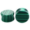 Detail of double flare ear gauges featuring green malachite striped pattern textures - Malachite-B