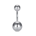Piercing de ombligo de acero inoxidable plateado pulido con doble bola en fondo blanco - 1.6x10x5-8mm / Doble Bola con Pulido Espejo (Estilo-6)