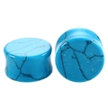 Macro shot of double flared turquoise ear plugs with black marble texture for piercings - Blue Turquoise-B