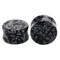 Polished double flared snowflake obsidian stone ear plugs for body piercing gauges - Snowflake Obsidian-B