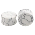 Macro detail of white turquoise saddle ear plugs with natural black marble texture - White Turquoise-B (2 Pcs)