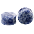 Macro shot of polished blue marble natural stone ear plugs with double flared design - Sodalite-B (2 Pcs)