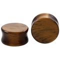 Macro shot of double flared ear plugs with natural brown tiger eye stone texture - Red Tiger Eye-B (2 Pcs)