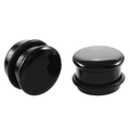 Polished black saddle ear plugs with o-rings shown in high-detail side and front views - Black Agate-A (2 Pcs)