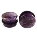 Macro detail of purple natural stone ear plugs with black rubber O-rings on white background - 6mm (2 Pieces/Pack) / Amethyst-A