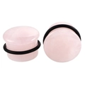 Macro detail of rose quartz stone ear plugs with black rubber O-rings on white surface - 6mm (2 Pieces/Pack) / Rose Quartz-A