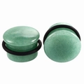 Detailed view of light green stone ear plugs with black rubber O-rings for piercing - 6mm (2 Pieces/Pack) / Green Aventurine-A