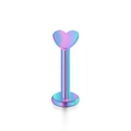 Rainbow heart-shaped 16G stainless steel labret stud with iridescent anodized finish - Heart / 6mm (1 Piece) / Multicolor