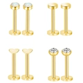 Set da 8 pezzi di piercing labbro dorati in acciaio con opale, cuore e zirconi - Set Piercing