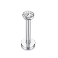 12-piece set of silver stainless steel labret studs with sparkling CZ stones and flat back - 6mm