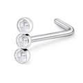 L-förmiges Nasenpiercing Set aus Edelstahl mit drei vertikalen klaren Zirkonia-Steinen - Vertikaler Dreistein-Stil