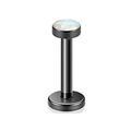 Black stainless steel labret stud with a round white opal stone inlay for piercings - Opal Style (HUN168803114B) / 6mm