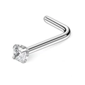 Piercing de nariz en forma de L de acero plateado con circonita redonda de 3mm - Estilo Redondo de Cuatro Puntas