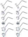 14er Set L-förmige Nasenstecker aus Edelstahl in Silber mit verschiedenen Zirkonia - Geometrische Formen Sortierte Kollektion