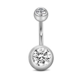 Piercing de ombligo en acero inoxidable con dos cristales claros sobre fondo blanco - 1.6x10x5-8mm / Estilo de Doble Piedra con Engaste en Bisel (Estilo-4)