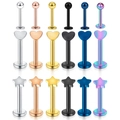 Set of 18 stainless steel piercing studs with ball, heart, and star tops in six colors - Ball/Heart/Five-pointed Star Combo / 18-Piece Set (10mm) / Multicolor Mixed