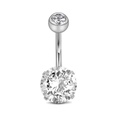 Set de 3 piercings de ombligo en acero inoxidable con circonita blanca de 4 garras - 1.6x10x5-8mm / Estilo Circonia Clara con Engaste de Garras (Estilo-1)