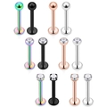 12-piece set of colorful stainless steel labret piercings with crystal and ball tops - Mixed Style Set / 6mm / Assorted Colors Set