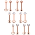 12-piece rose gold stainless steel 16G labret set with cubic zirconia and ball ends - 6mm / Mixed Style Set