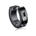 Boucle d'oreille créole noire polie pour homme avec un oxyde de zirconium rond brillant - Créole avec Strass Clair (款式-6) / Noir