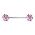 Polished stainless steel barbell piercing with pink rhinestone Shamballa balls - US 12 / Silver Bar + Rose Pink Stones