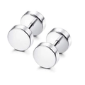 Polished stainless steel barbell stud earrings featuring a minimalist flat circle design - Barbell Stud Earrings / Silver