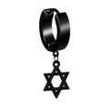 Détail d'une boucle d'oreille en acier noir mat avec pendentif en forme d'hexagramme - Style de Pendentif Étoile à Six Branches (Style-10) / Noir