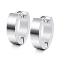 Polished silver 316L stainless steel huggie earrings with a wide minimalist band design - Wide Hoop Earrings / Silver